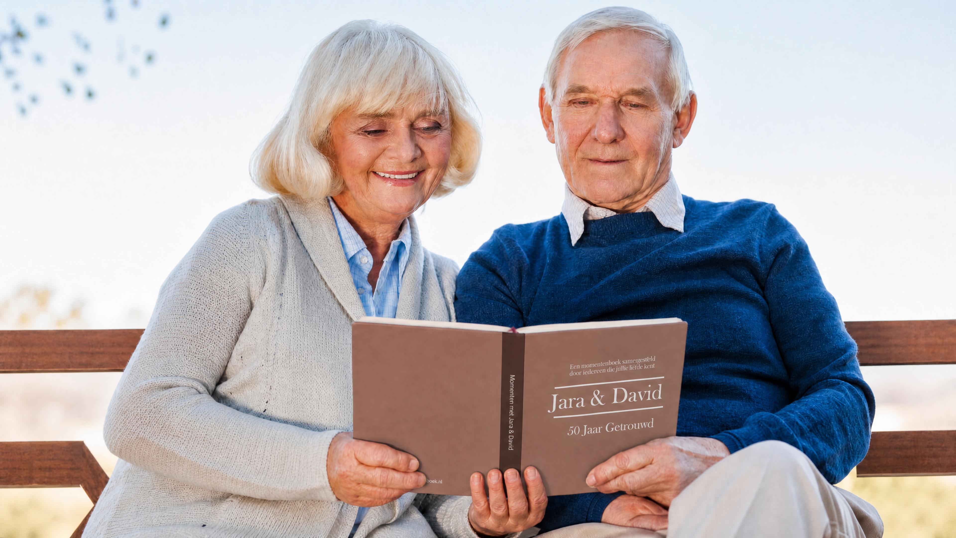 Stel leest hun huwelijksjubileum Momentenboek