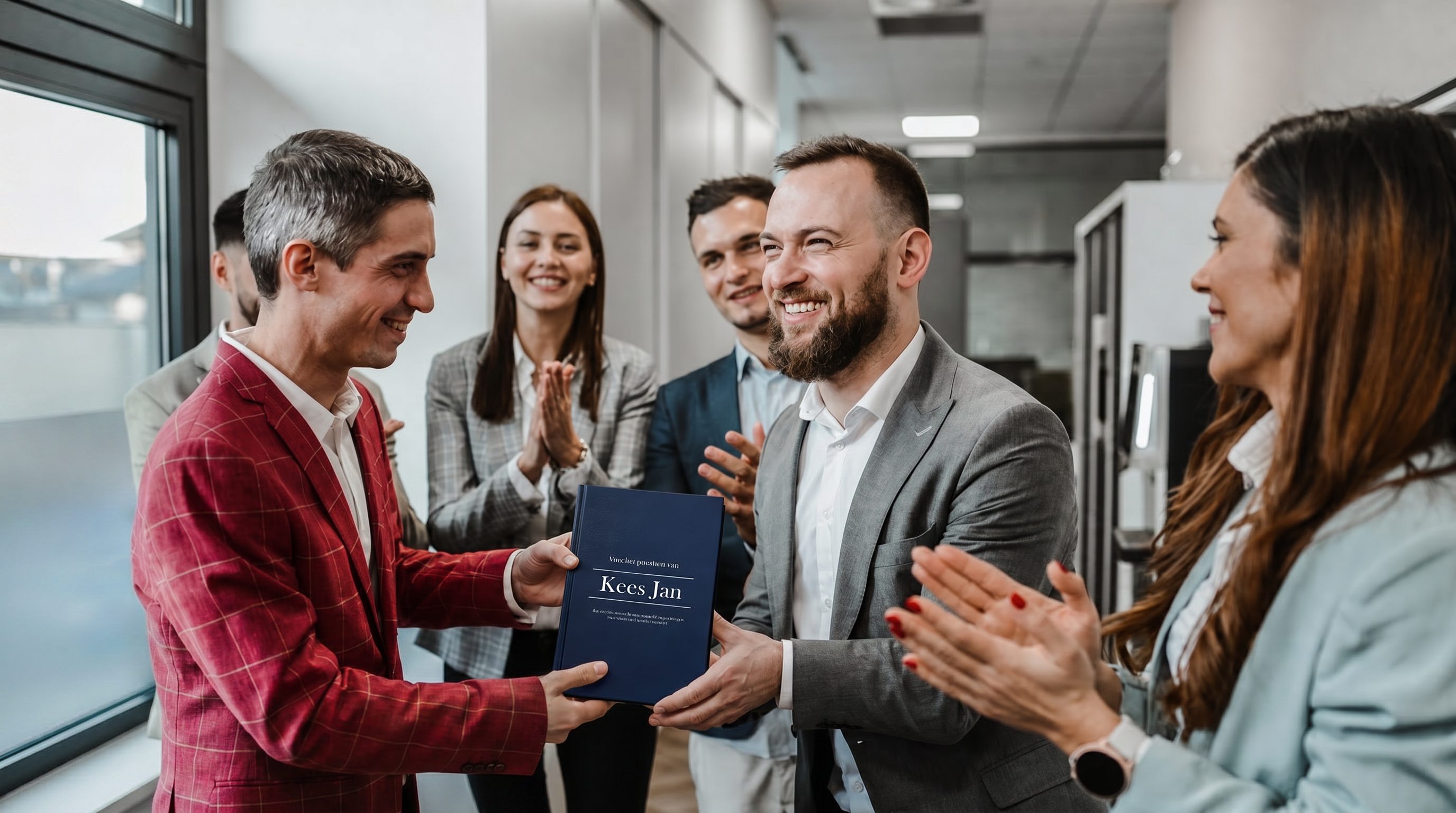 Collega's vieren een pensioen met een Momentenboek